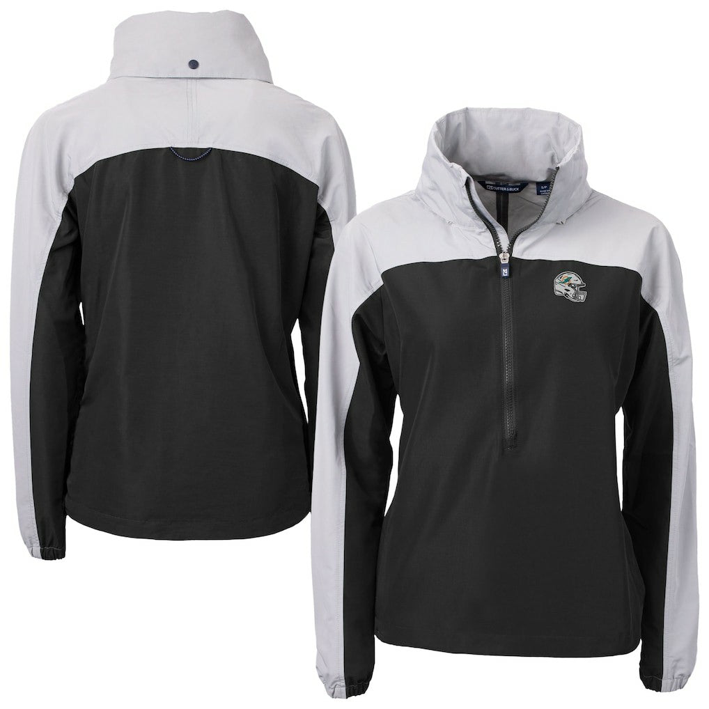 Miami Dolphins Cutter & Buck Women's Charter Eco Recycled Half-Zip Hooded Anorak Jacket Black - NFL
