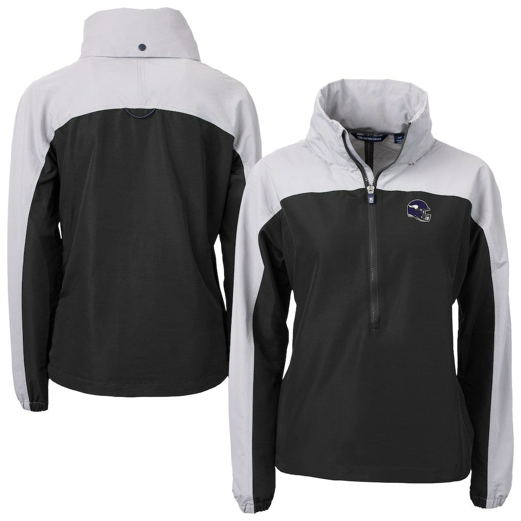 Minnesota Vikings Cutter & Buck Women's Charter Eco Recycled Half-Zip Hooded Anorak Jacket Black - NFL