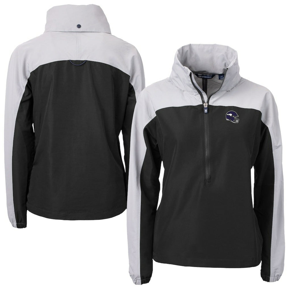 Minnesota Vikings Cutter & Buck Women's Charter Eco Recycled Half-Zip Hooded Anorak Jacket Black - NFL