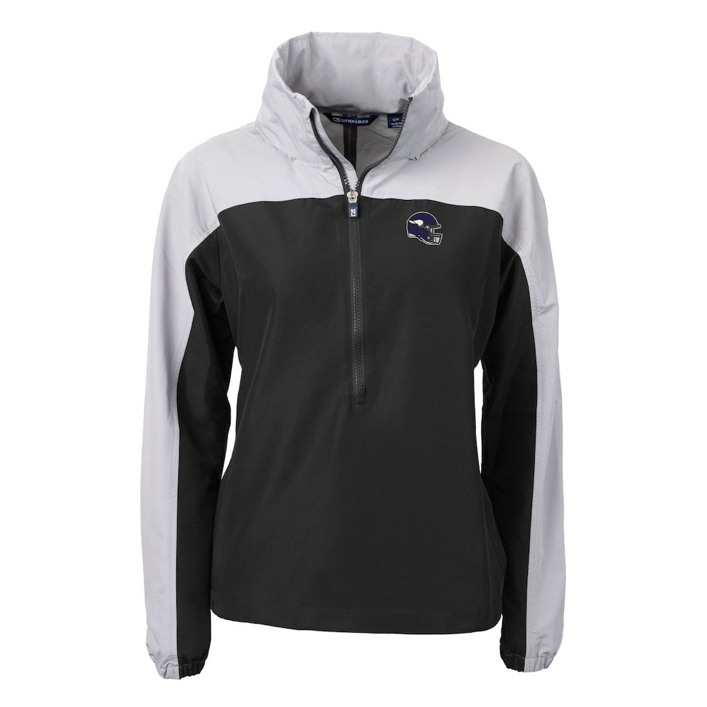 Minnesota Vikings Cutter & Buck Women's Charter Eco Recycled Half-Zip Hooded Anorak Jacket Black - NFL