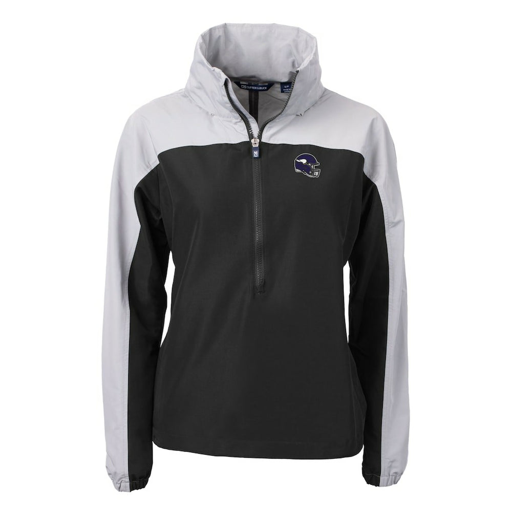 Minnesota Vikings Cutter & Buck Women's Charter Eco Recycled Half-Zip Hooded Anorak Jacket Black - NFL