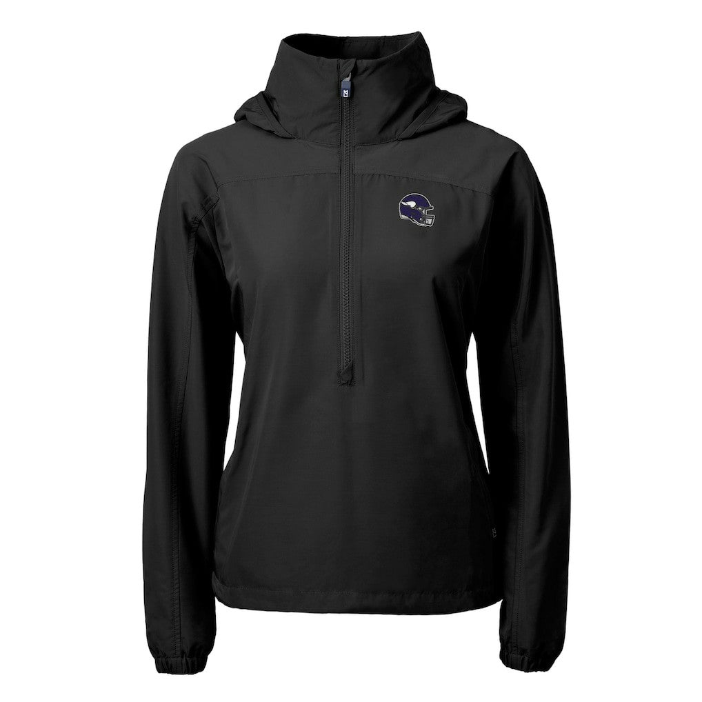 Minnesota Vikings Cutter & Buck Women's Charter Eco Recycled Half-Zip Hooded Anorak Jacket Black - NFL