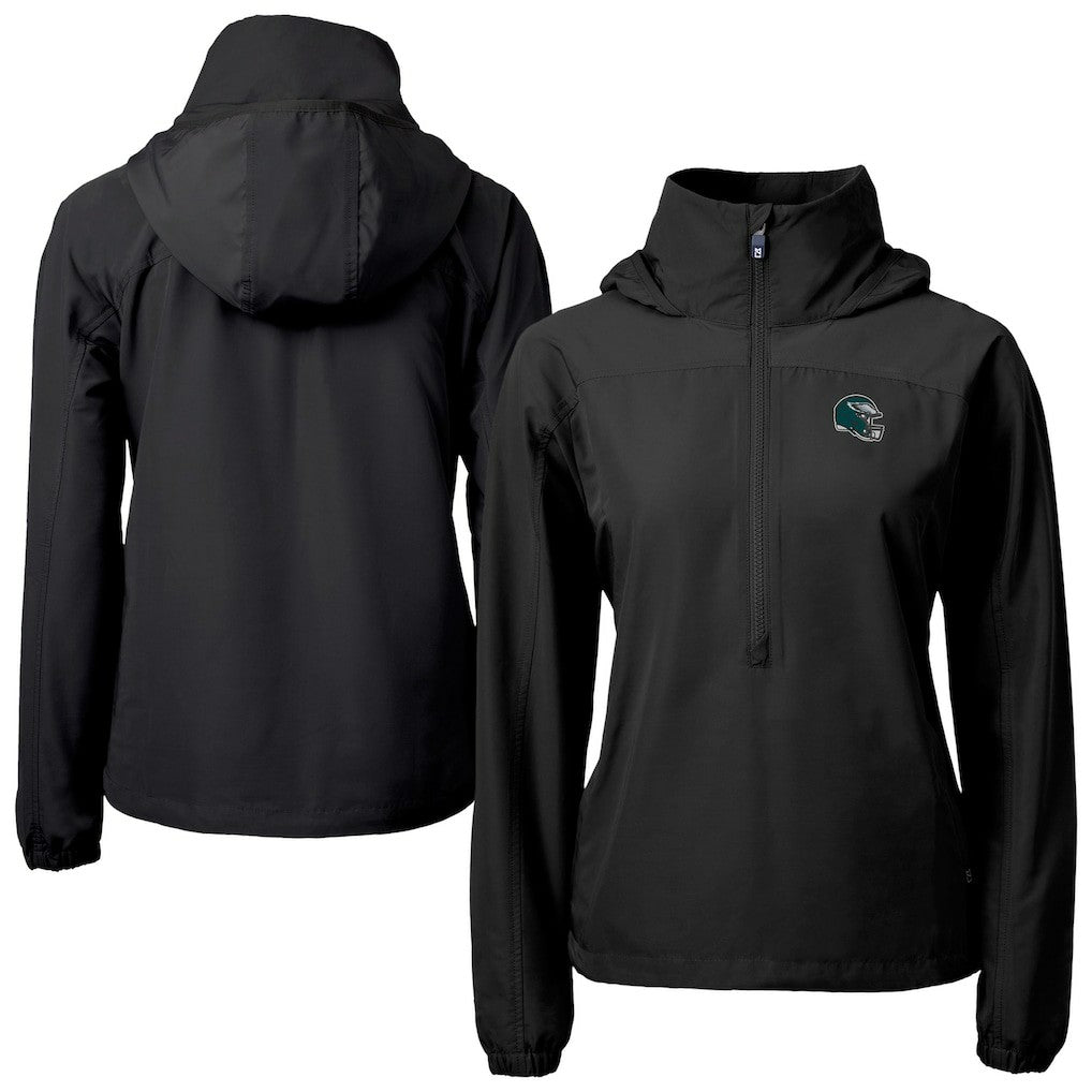 Philadelphia Eagles Cutter & Buck Women's Charter Eco Recycled Half-Zip Hooded Anorak Jacket Black - NFL