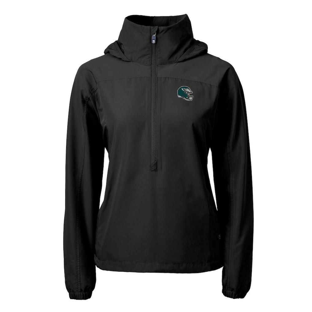 Philadelphia Eagles Cutter & Buck Women's Charter Eco Recycled Half-Zip Hooded Anorak Jacket Black - NFL