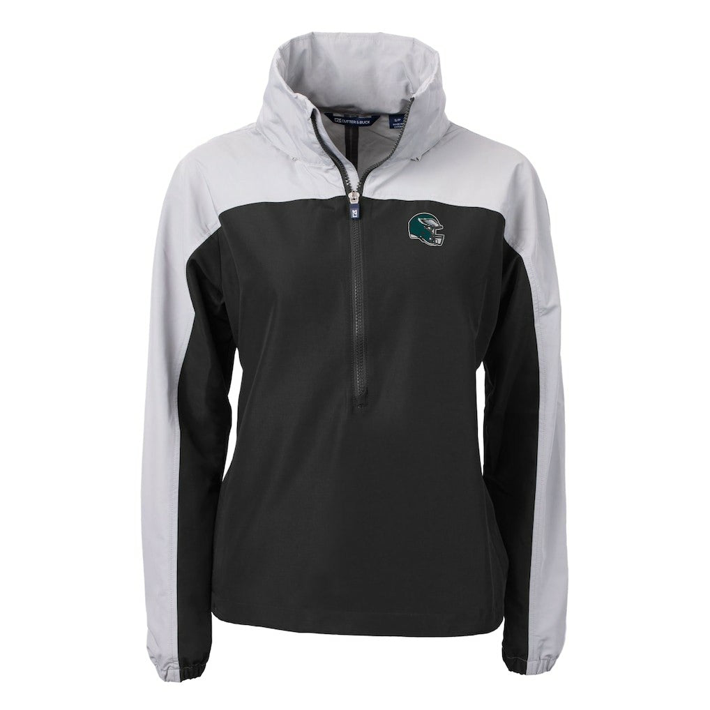 Philadelphia Eagles Cutter & Buck Women's Charter Eco Recycled Half-Zip Hooded Anorak Jacket Black - NFL