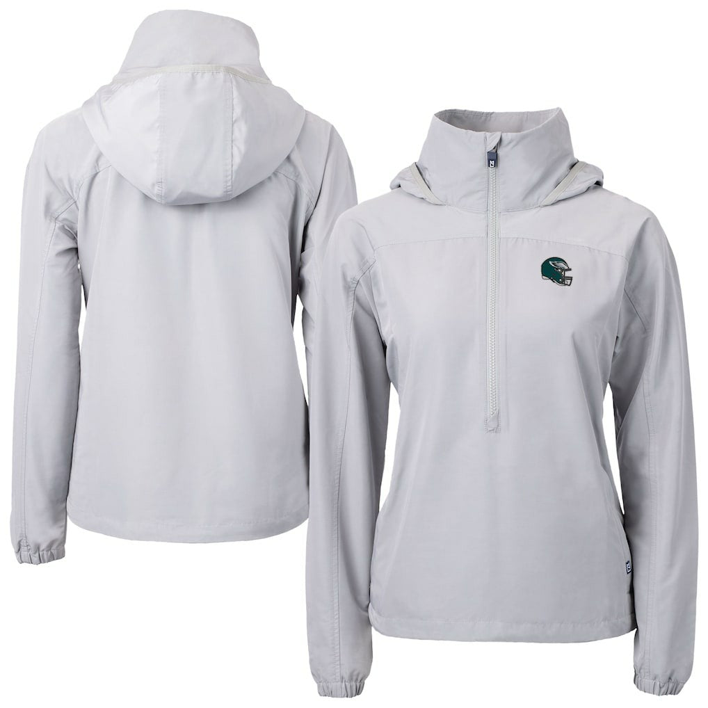 Philadelphia Eagles Cutter & Buck Women's Charter Eco Recycled Half-Zip Hooded Anorak Jacket Gray - NFL