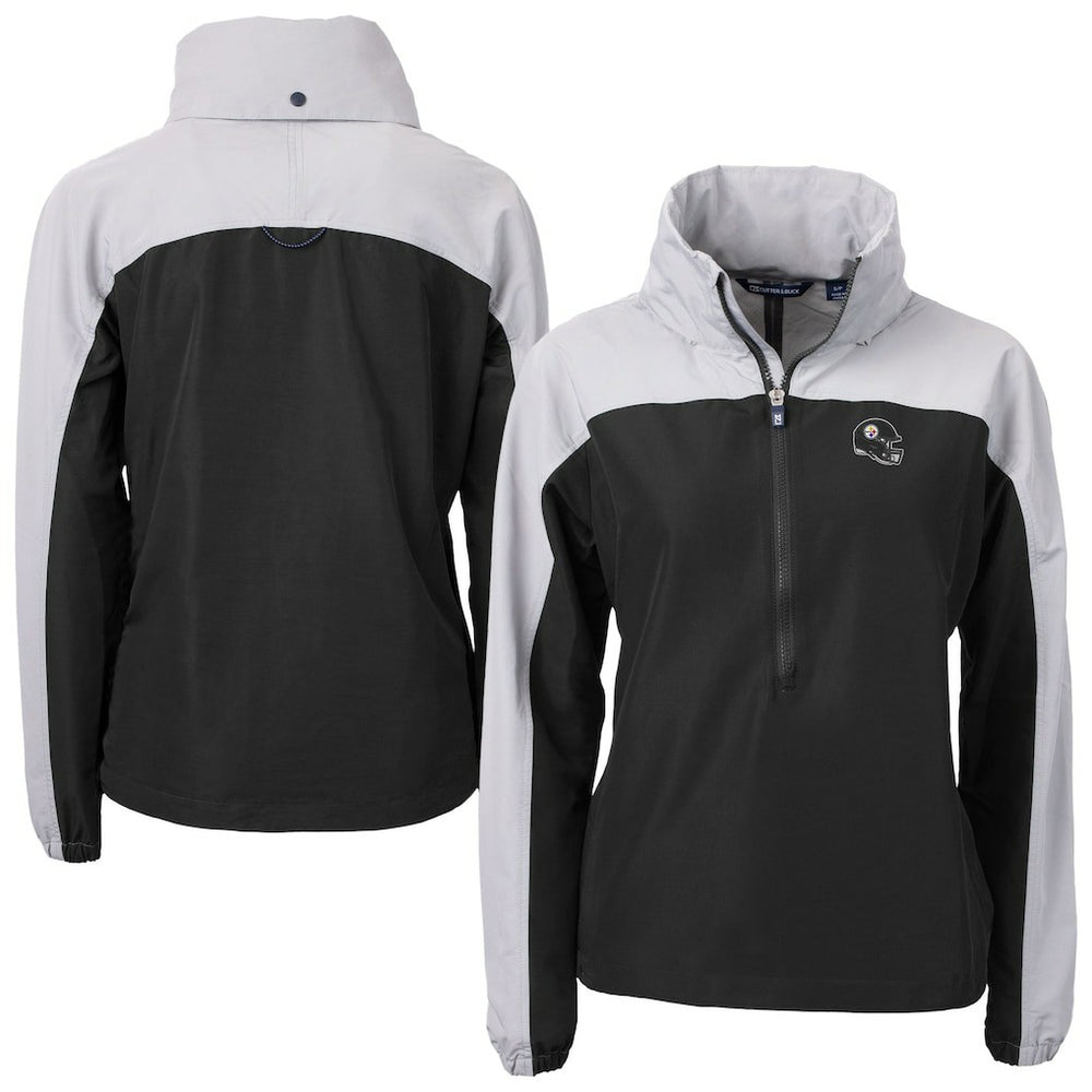 Pittsburgh Steelers Cutter & Buck Women's Charter Eco Recycled Half-Zip Hooded Anorak Jacket Black - NFL