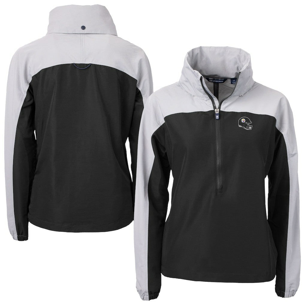 Pittsburgh Steelers Cutter & Buck Women's Charter Eco Recycled Half-Zip Hooded Anorak Jacket Black - NFL