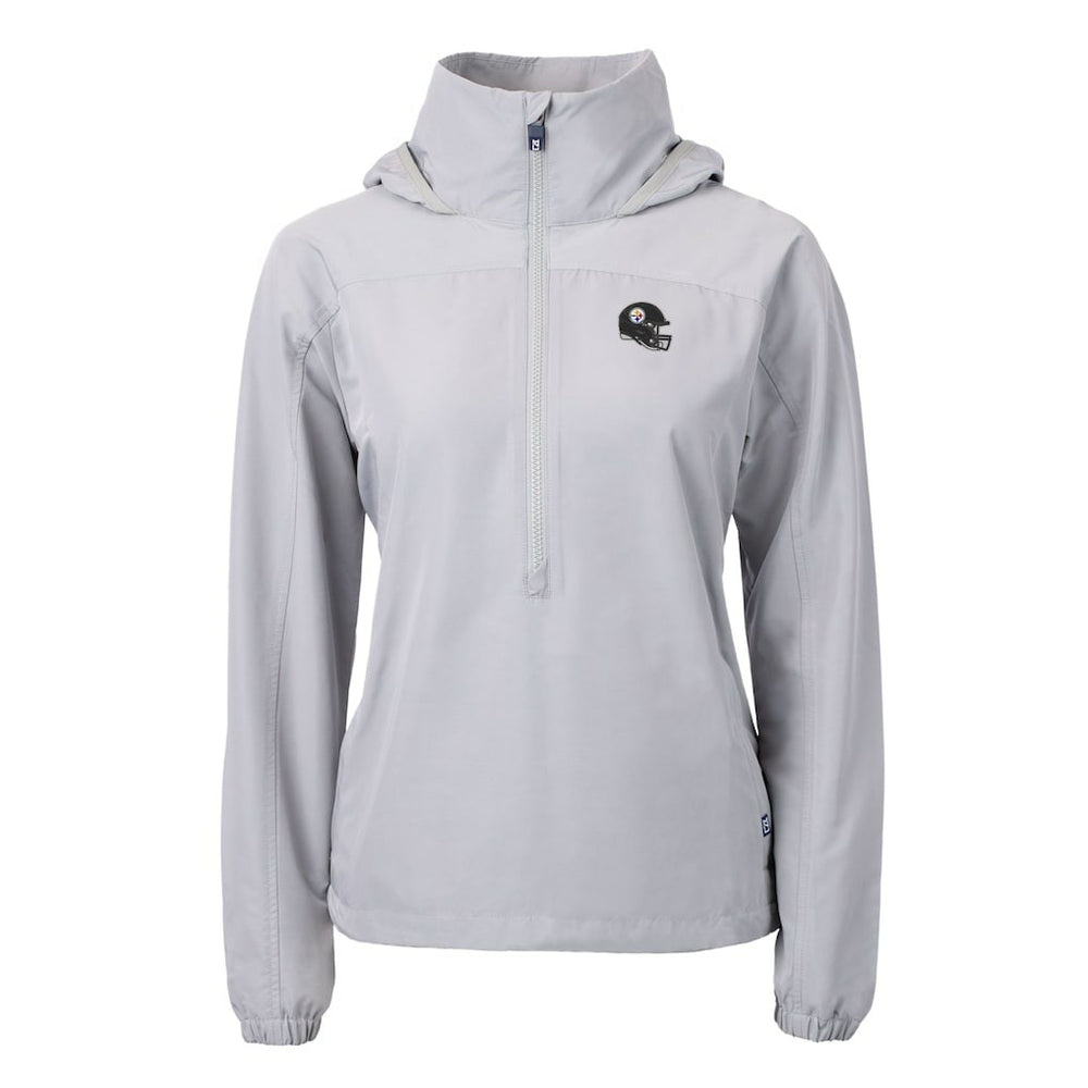 Pittsburgh Steelers Cutter & Buck Women's Charter Eco Recycled Half-Zip Hooded Anorak Jacket Gray - NFL