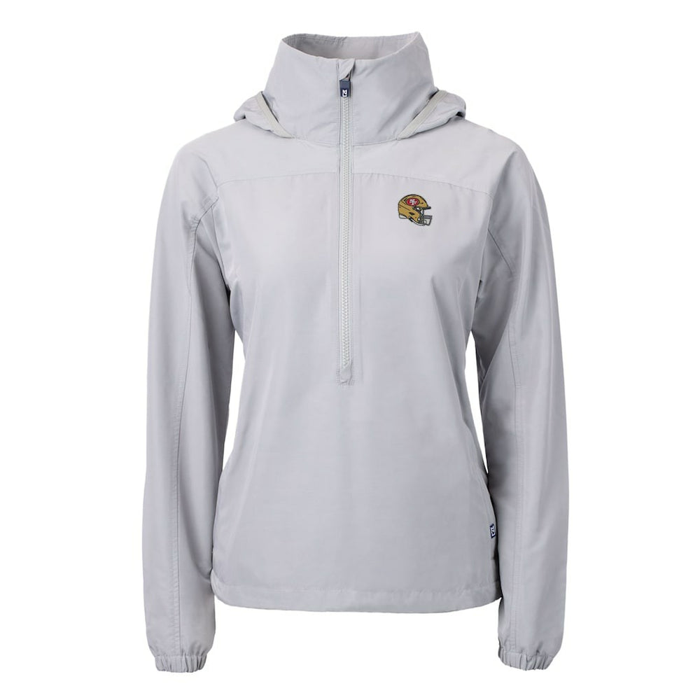 San Francisco 49ers Cutter & Buck Women's Charter Eco Recycled Half-Zip Hooded Anorak Jacket Gray - NFL