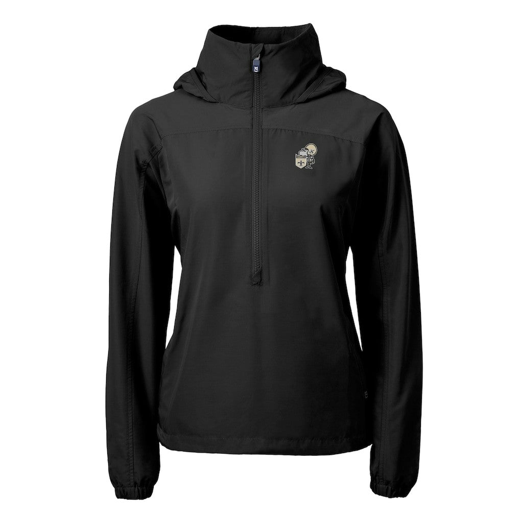 New Orleans Saints Cutter & Buck Women's Charter Eco Recycled Half-Zip Hooded Anorak Jacket Black - NFL