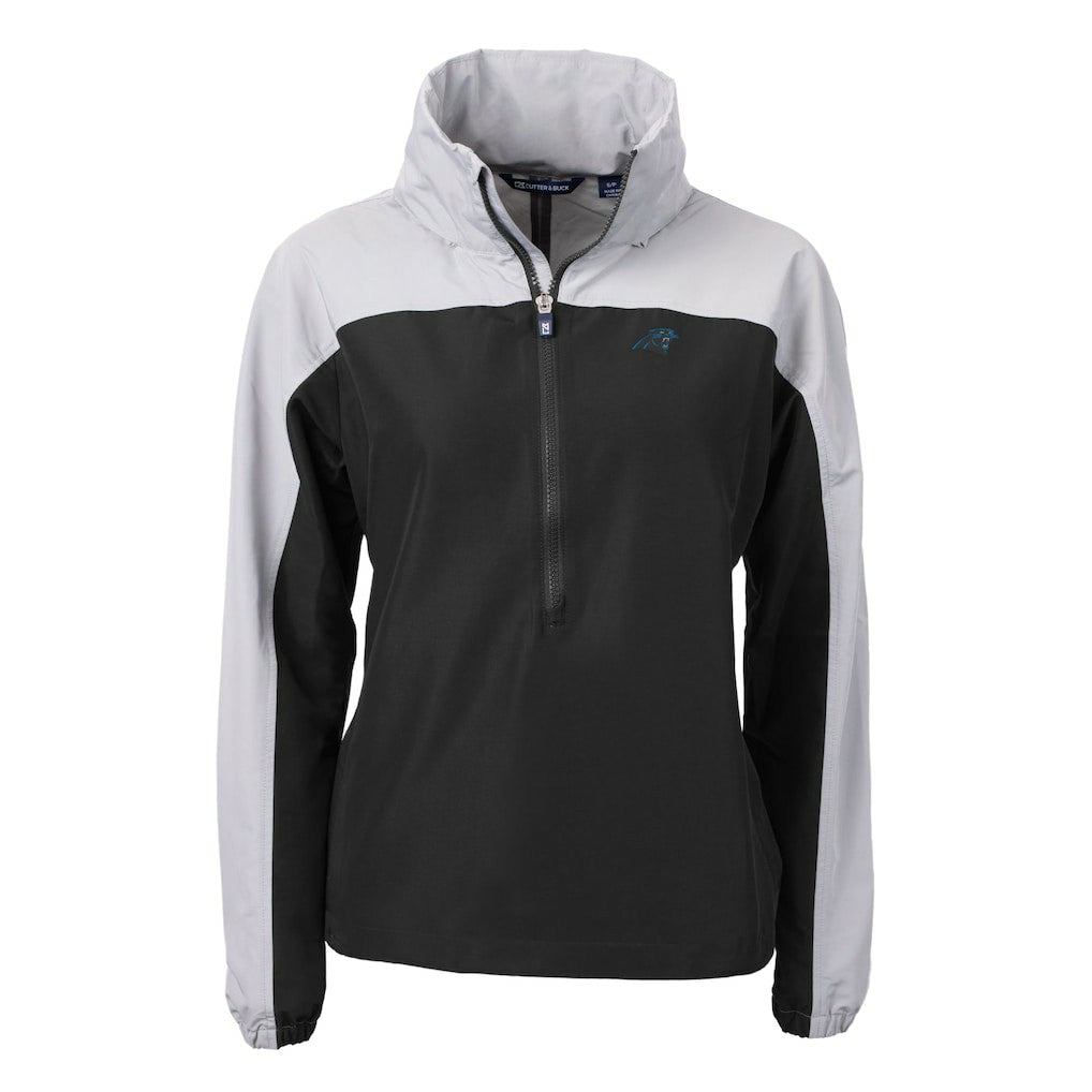 Carolina Panthers Cutter & Buck Women's Charter Eco Recycled Half-Zip Hooded Anorak Jacket Black - NFL