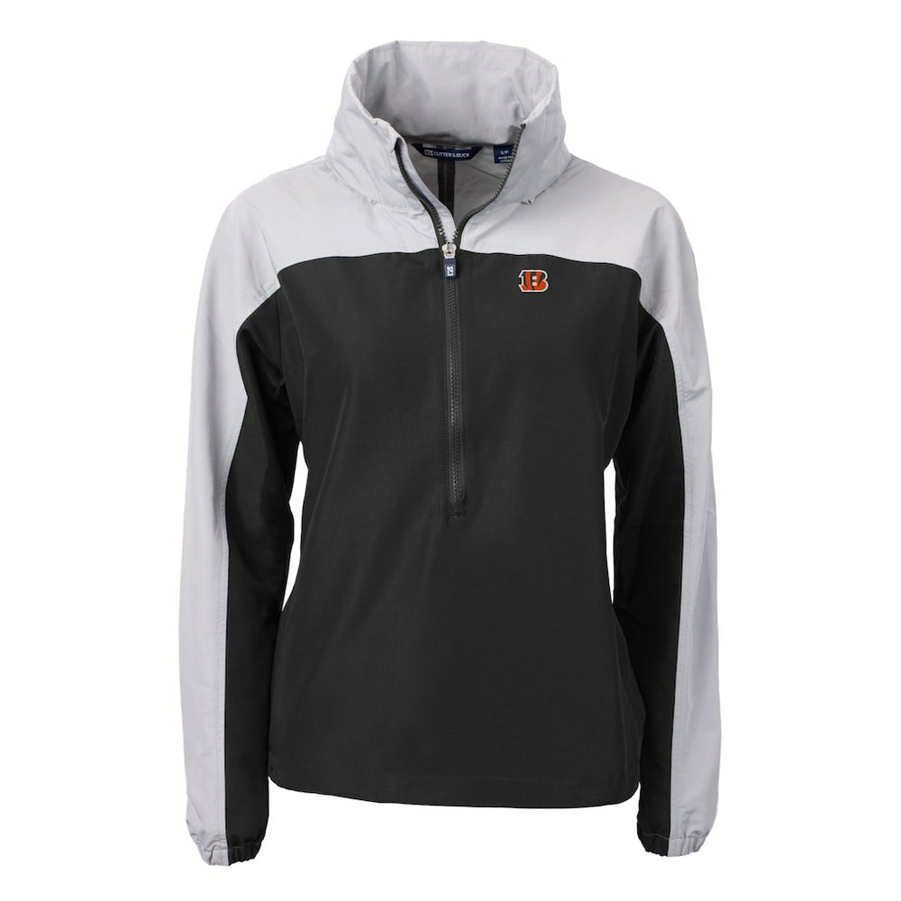 Cincinnati Bengals Cutter & Buck Women's Charter Eco Recycled Half-Zip Hooded Anorak Jacket Black - NFL