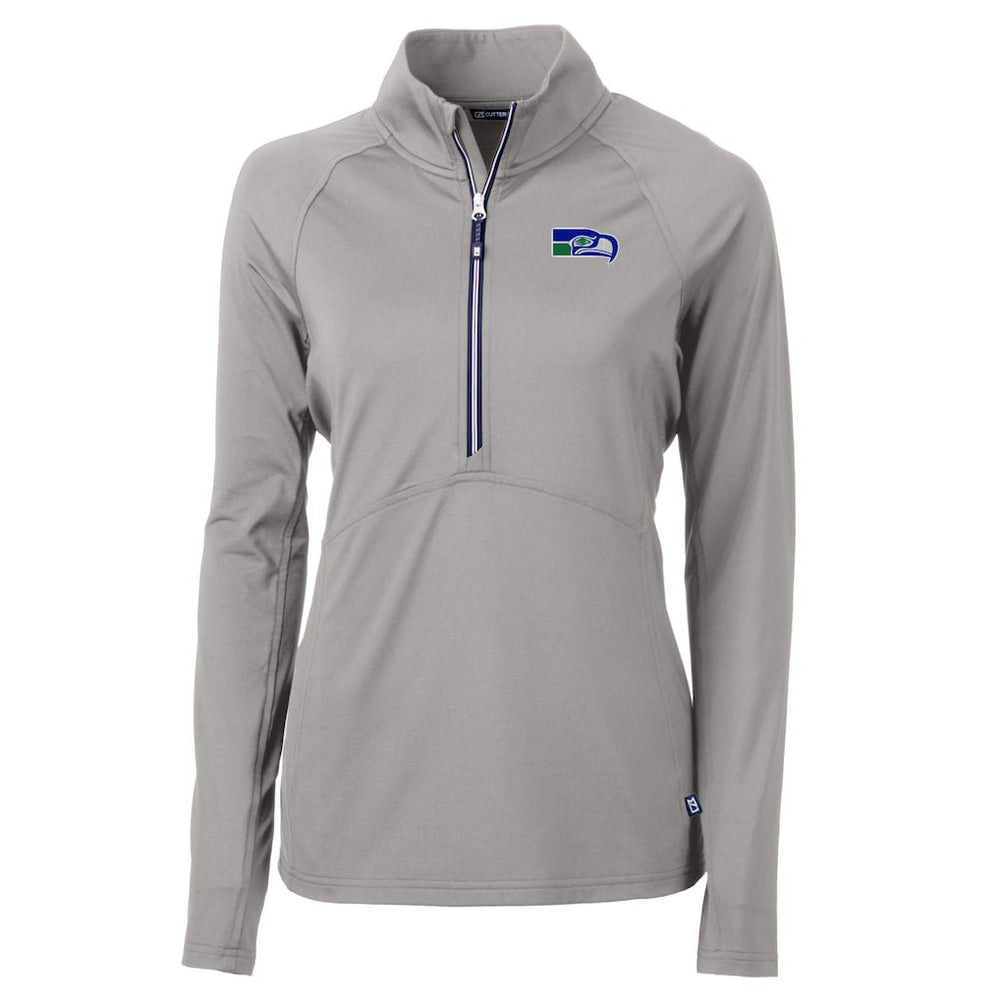 Seattle Seahawks Cutter & Buck Women's Historical Adapt Eco Knit Stretch Recycled Raglan Half-Zip Top Gray - NFL