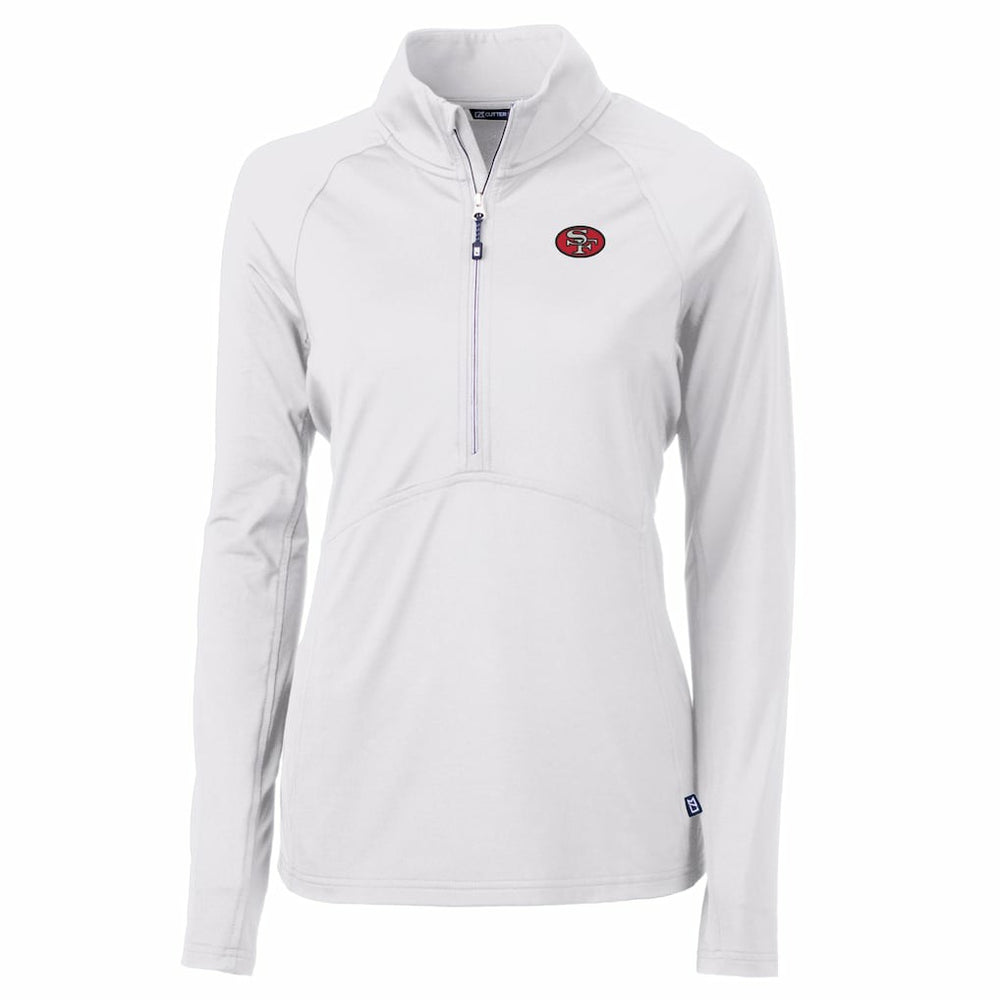 San Francisco 49ers Cutter & Buck Women's Adapt Eco Knit Stretch Recycled Raglan Half-Zip Top White - NFL