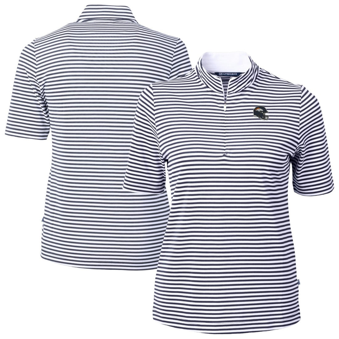 Denver Broncos Cutter & Buck Women's Virtue Eco Pique Stripe Recycled Quarter-Zip Top Navy - NFL