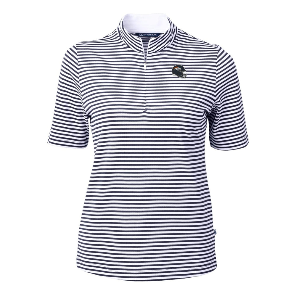 Denver Broncos Cutter & Buck Women's Virtue Eco Pique Stripe Recycled Quarter-Zip Top Navy - NFL
