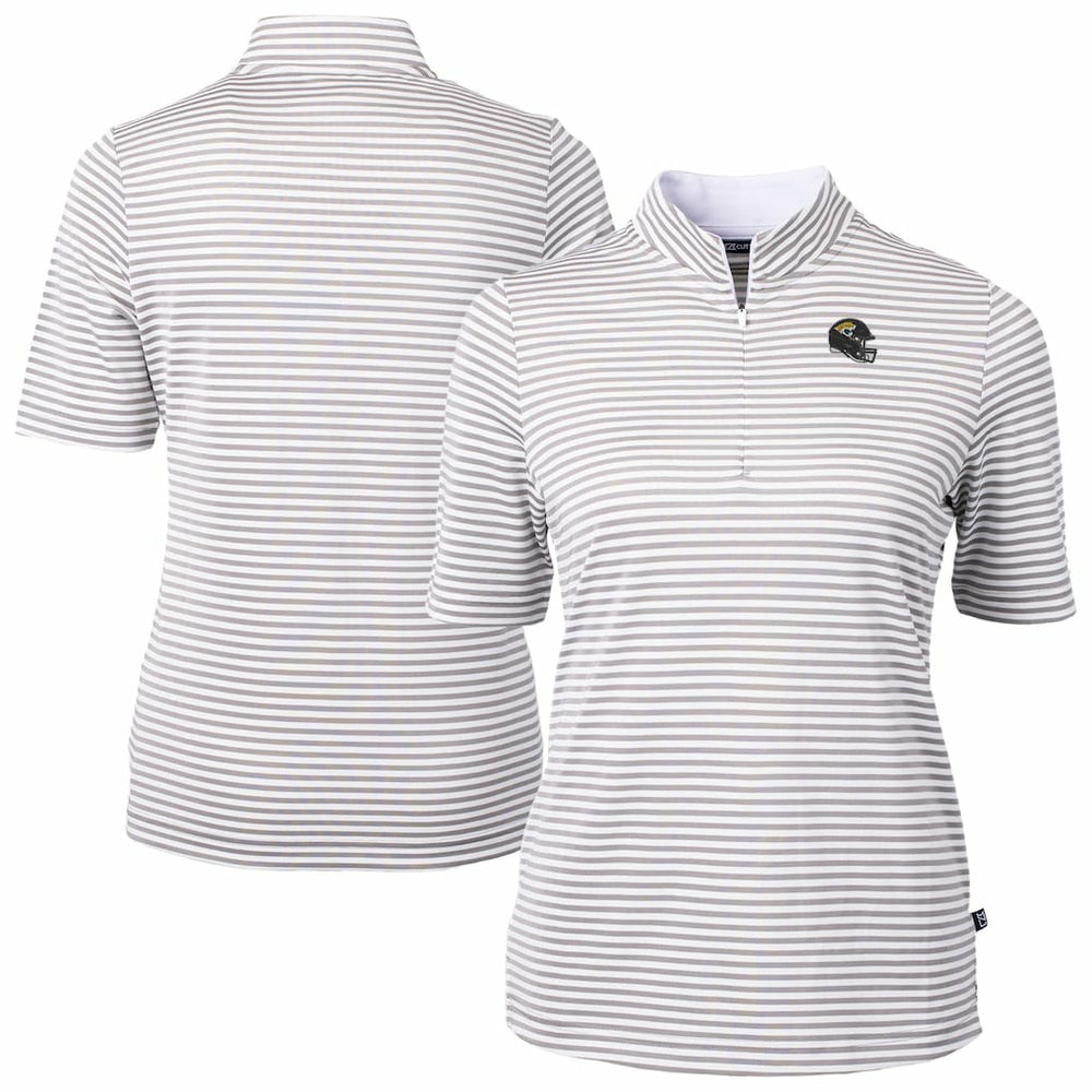 Jacksonville Jaguars Cutter & Buck Women's Virtue Eco Pique Stripe Recycled Quarter-Zip Top Gray - NFL
