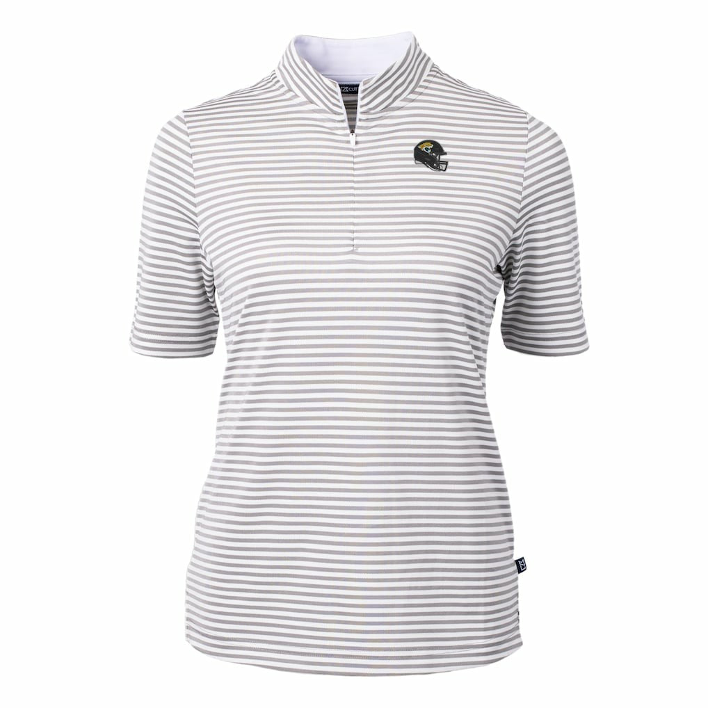 Jacksonville Jaguars Cutter & Buck Women's Virtue Eco Pique Stripe Recycled Quarter-Zip Top Gray - NFL