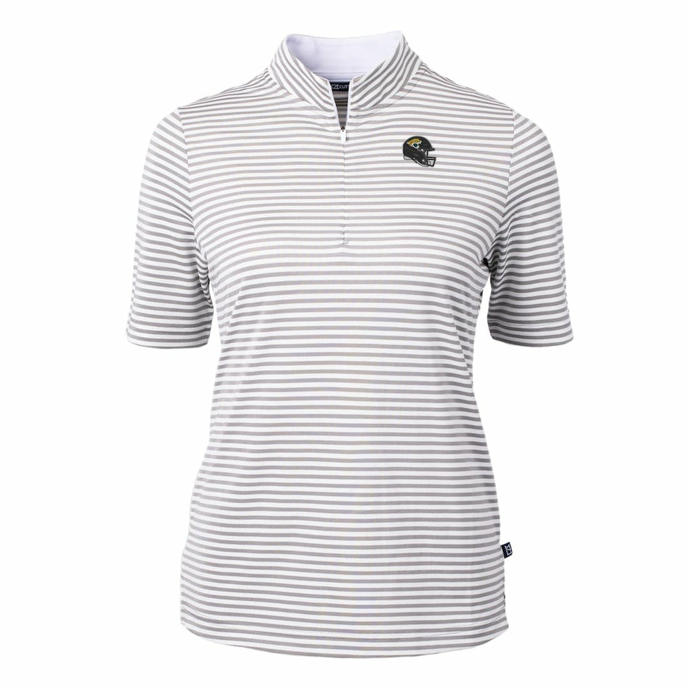 Jacksonville Jaguars Cutter & Buck Women's Virtue Eco Pique Stripe Recycled Quarter-Zip Top Gray - NFL