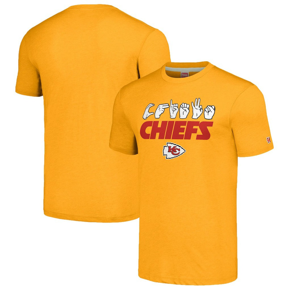 Kansas City Chiefs Homage Unisex The NFL ASL Collection by Love Sign American Sign Language T-Shirt Gold - NFL