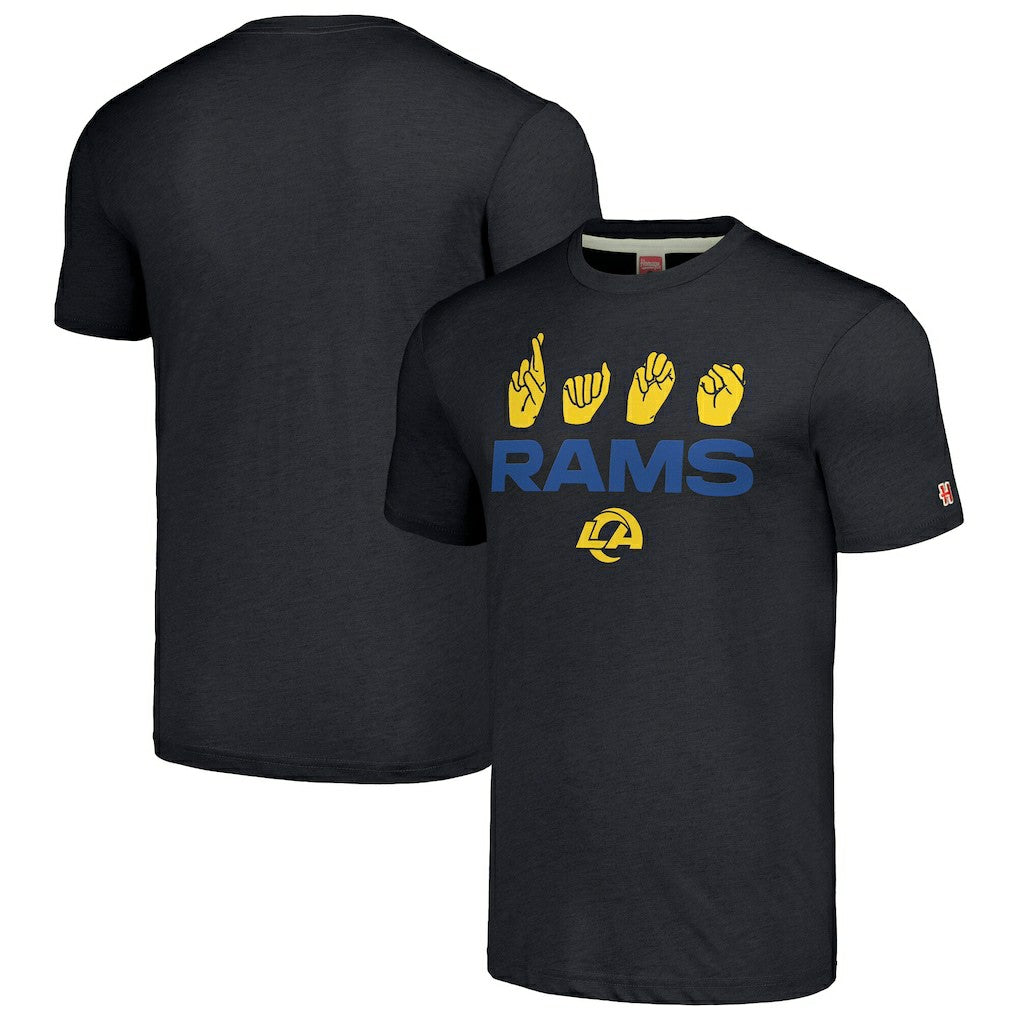 Los Angeles Rams Homage Unisex The NFL ASL Collection by Love Sign American Sign Language T-Shirt Charcoal - NFL