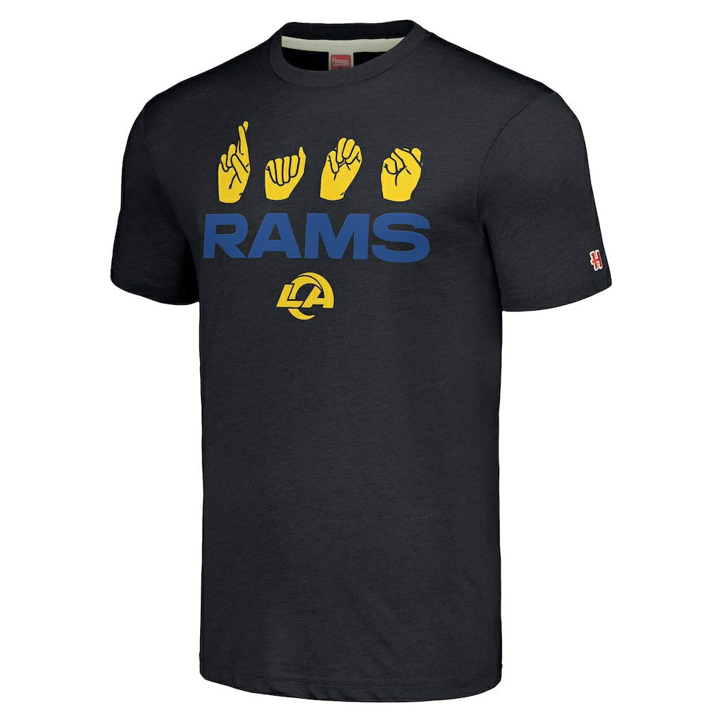 Los Angeles Rams Homage Unisex The NFL ASL Collection by Love Sign American Sign Language T-Shirt Charcoal - NFL
