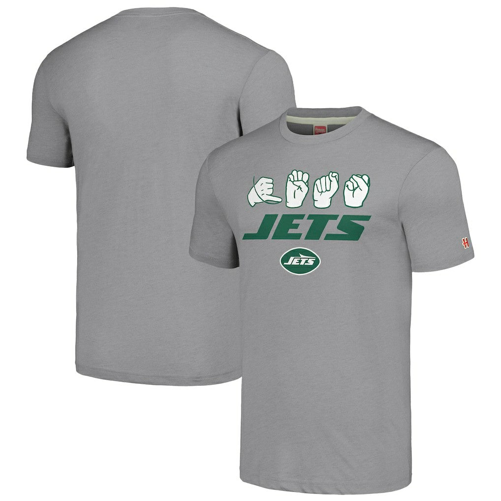 New York Jets Homage Unisex The NFL ASL Collection by Love Sign American Sign Language T-Shirt Grey - NFL