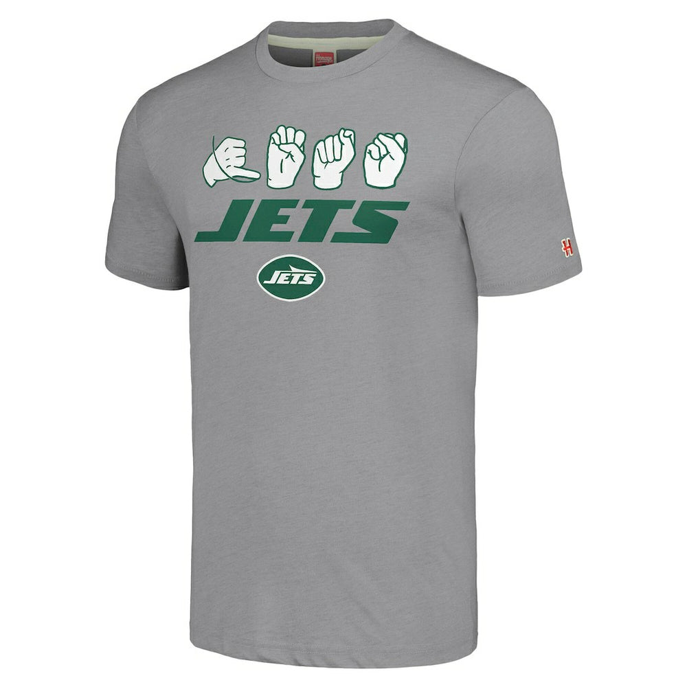 New York Jets Homage Unisex The NFL ASL Collection by Love Sign American Sign Language T-Shirt Grey - NFL