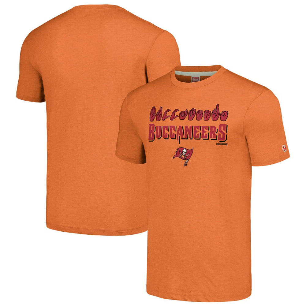 Tampa Bay Buccaneers Homage Unisex The NFL ASL Collection by Love Sign American Sign Language T-Shirt Orange - NFL
