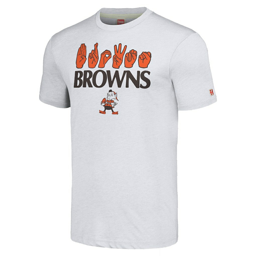 Cleveland Browns Homage Unisex The NFL ASL Collection by Love Sign American Sign Language T-Shirt Ash - NFL
