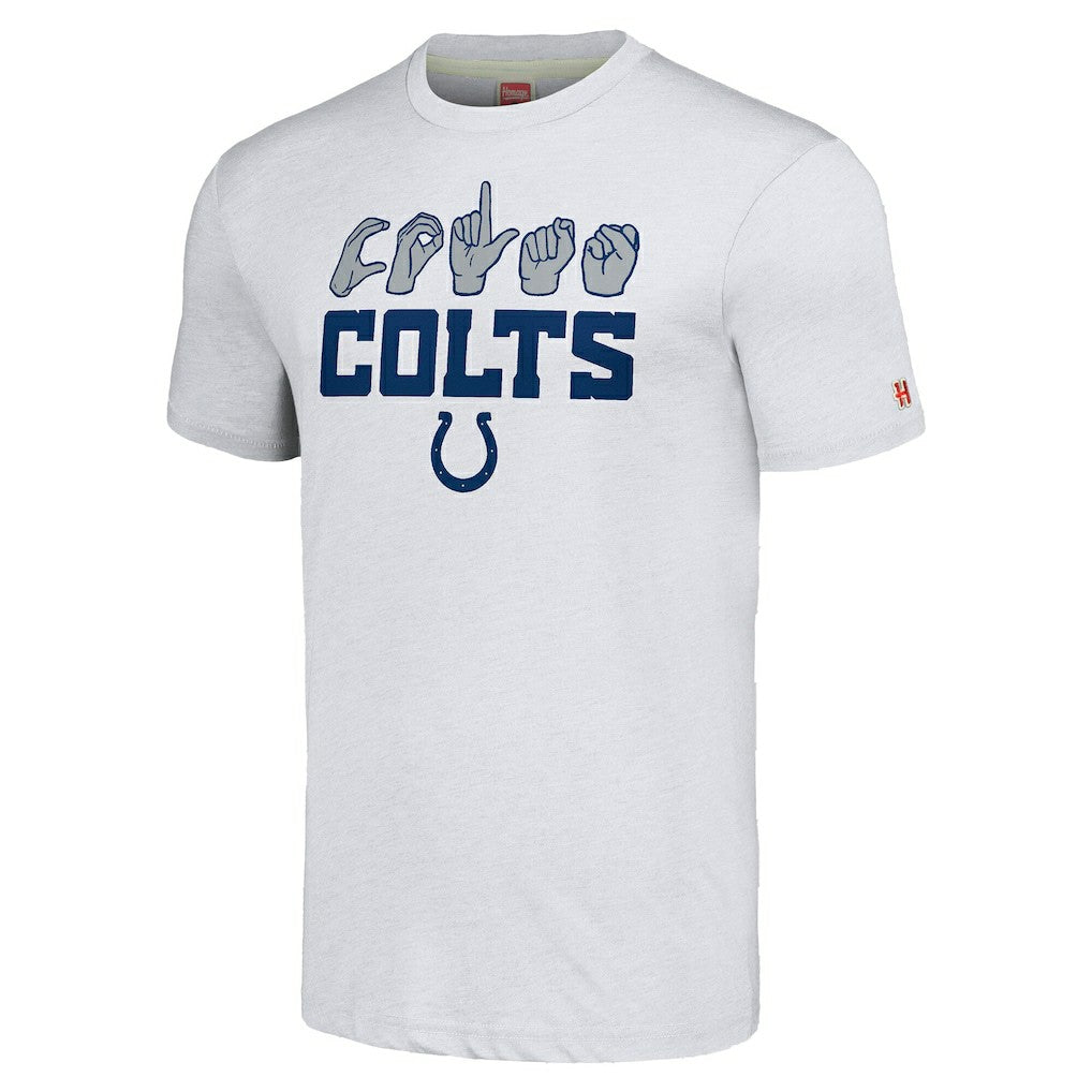 Indianapolis Colts Homage Unisex The NFL ASL Collection by Love Sign American Sign Language T-Shirt Ash - NFL