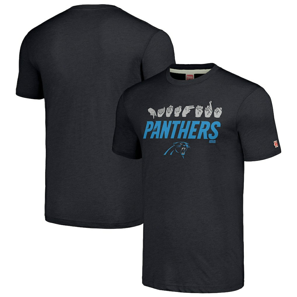 Carolina Panthers Homage Unisex The NFL ASL Collection by Love Sign American Sign Language T-Shirt Charcoal - NFL