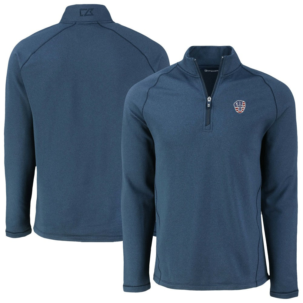 Milwaukee Brewers Cutter & Buck Peshastin Eco Fleece Recycled Raglan Quarter-Zip Top Clearance
