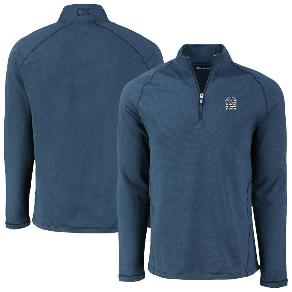 New York Yankees Cutter & Buck Peshastin Eco Fleece Recycled Raglan Quarter-Zip Top discount