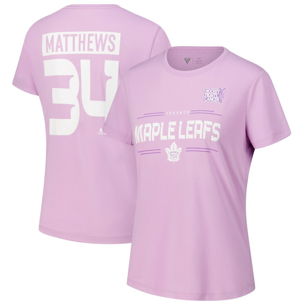 Auston Matthews Toronto Maple Leafs - Levelwear Women's Hockey Fights Cancer Anthem Name & Number T-Shirt Lavender