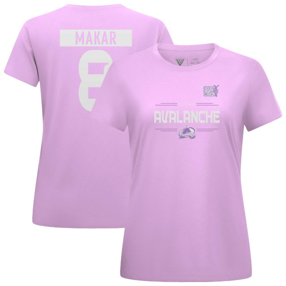 Cale Makar Colorado Avalanche - Levelwear Women's Hockey Fights Cancer Anthem Name & Number T-Shirt Lavender