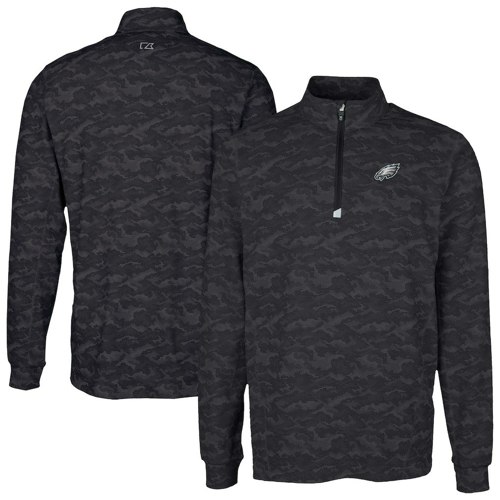 Philadelphia Eagles Cutter & Buck Traverse Camo Print Stretch Quarter-Zip Top Black - NFL