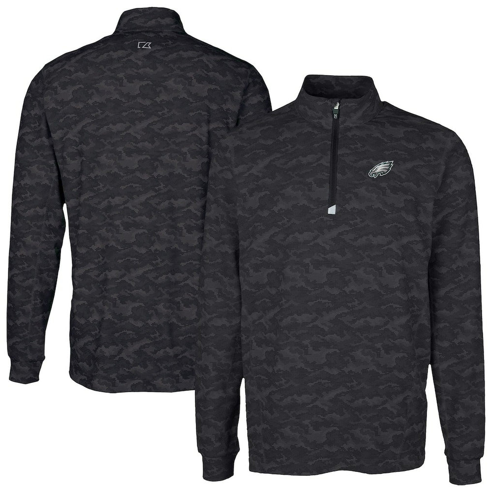 Philadelphia Eagles Cutter & Buck Traverse Camo Print Stretch Quarter-Zip Top Black - NFL