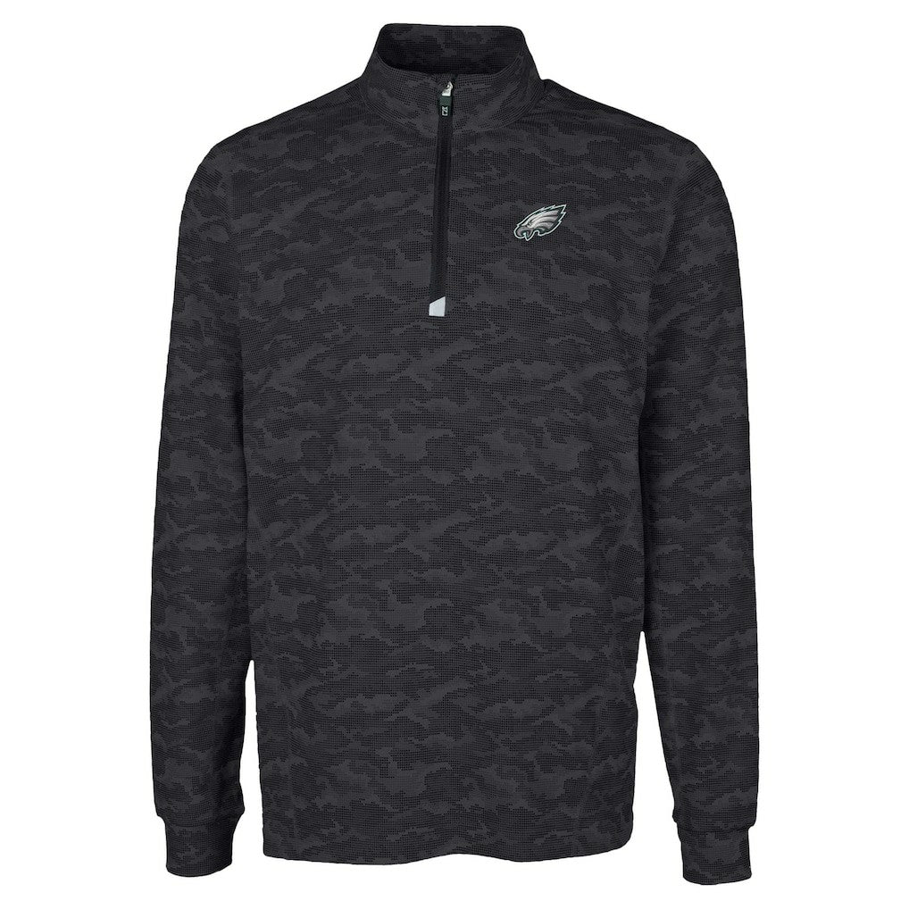 Philadelphia Eagles Cutter & Buck Traverse Camo Print Stretch Quarter-Zip Top Black - NFL