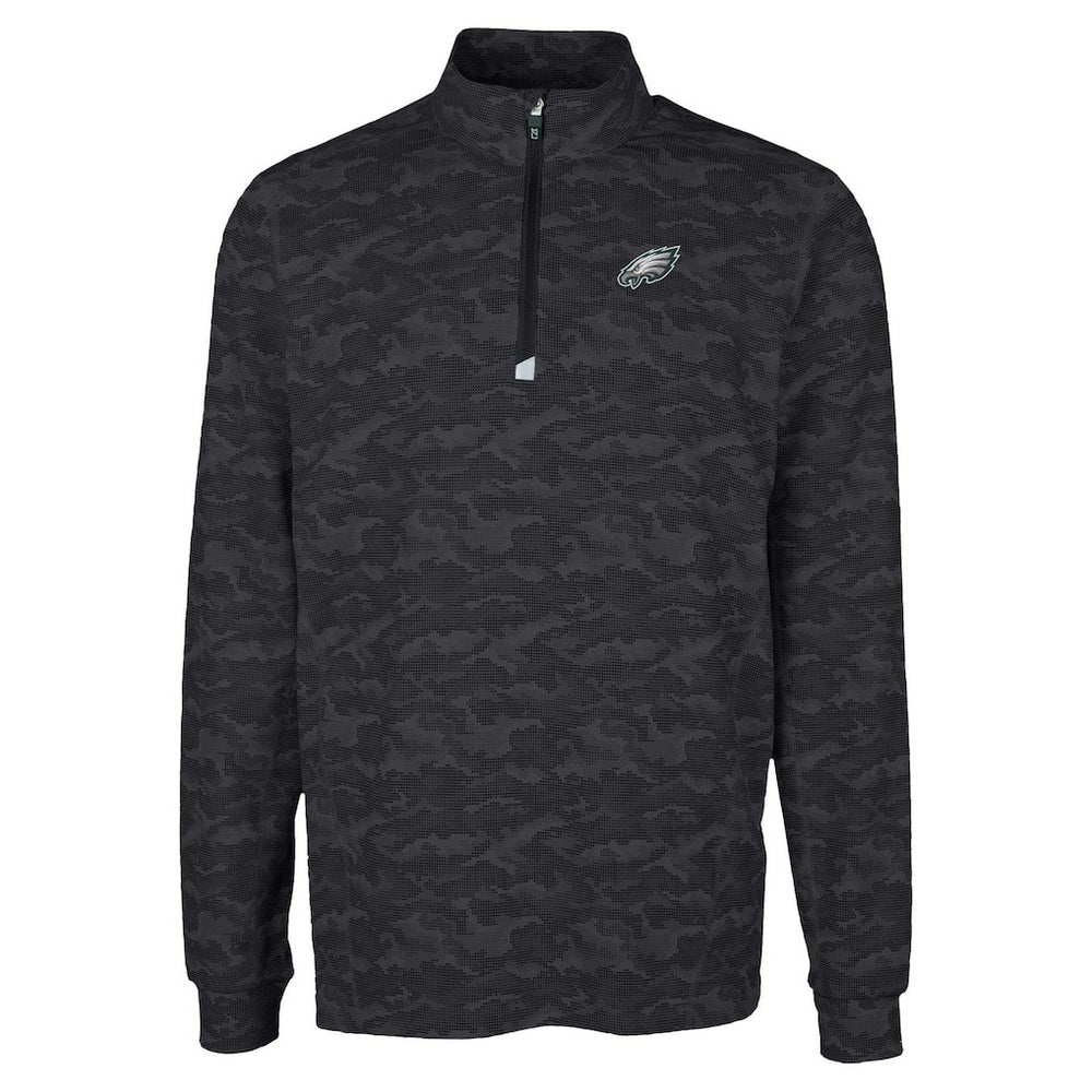 Philadelphia Eagles Cutter & Buck Traverse Camo Print Stretch Quarter-Zip Top Black - NFL