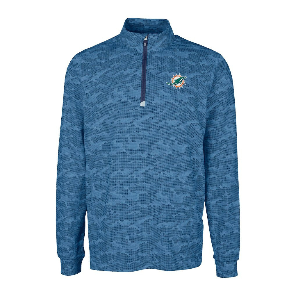 Miami Dolphins Cutter & Buck Traverse Camo Print Stretch Quarter-Zip Top Navy - NFL