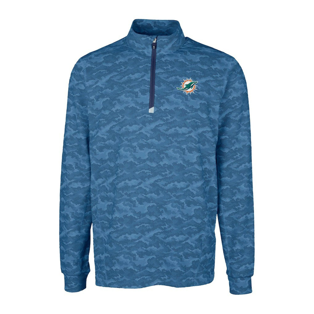 Miami Dolphins Cutter & Buck Traverse Camo Print Stretch Quarter-Zip Top Navy - NFL