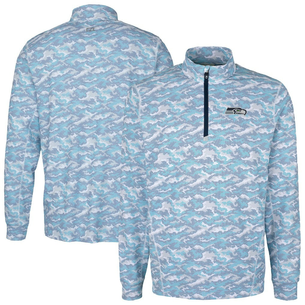 Seattle Seahawks Cutter & Buck Traverse Camo Print Stretch Quarter-Zip Top Navy - NFL