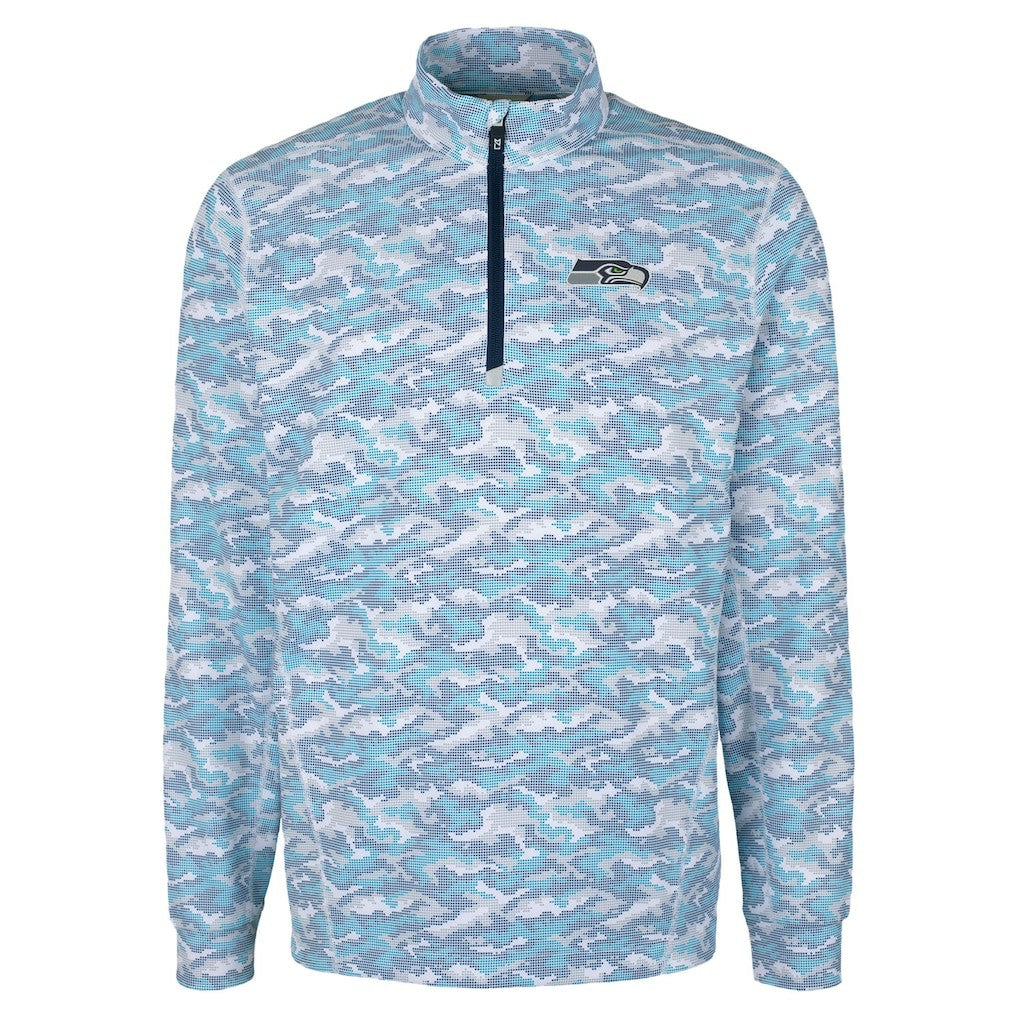 Seattle Seahawks Cutter & Buck Traverse Camo Print Stretch Quarter-Zip Top Navy - NFL