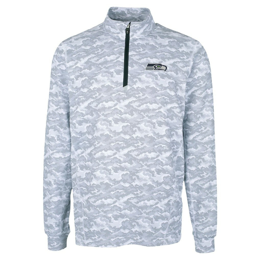 Seattle Seahawks Cutter & Buck Traverse Camo Print Stretch Quarter-Zip Top Charcoal - NFL