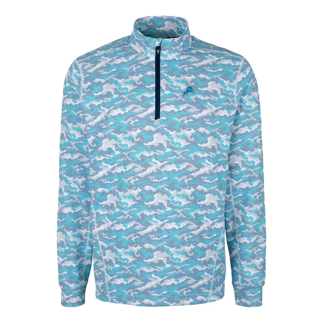 Detroit Lions Cutter & Buck Traverse Camo Print Stretch Quarter-Zip Pullover Top Blue - NFL