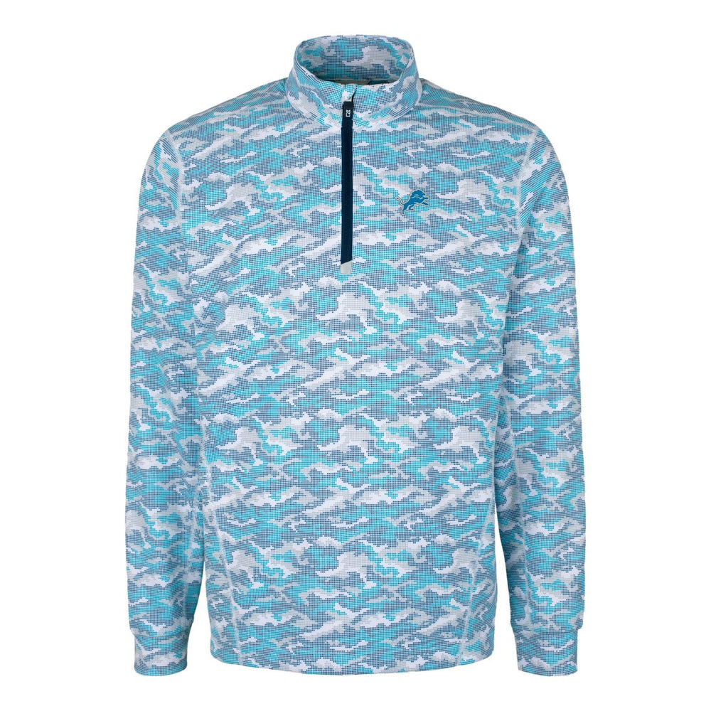 Detroit Lions Cutter & Buck Traverse Camo Print Stretch Quarter-Zip Pullover Top Blue - NFL