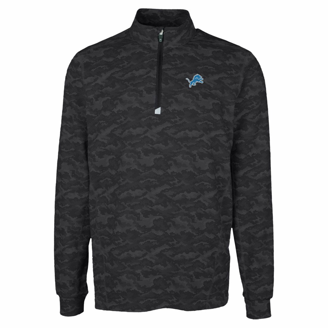 Detroit Lions Cutter & Buck Traverse Camo Print Stretch Quarter-Zip Top Black - NFL