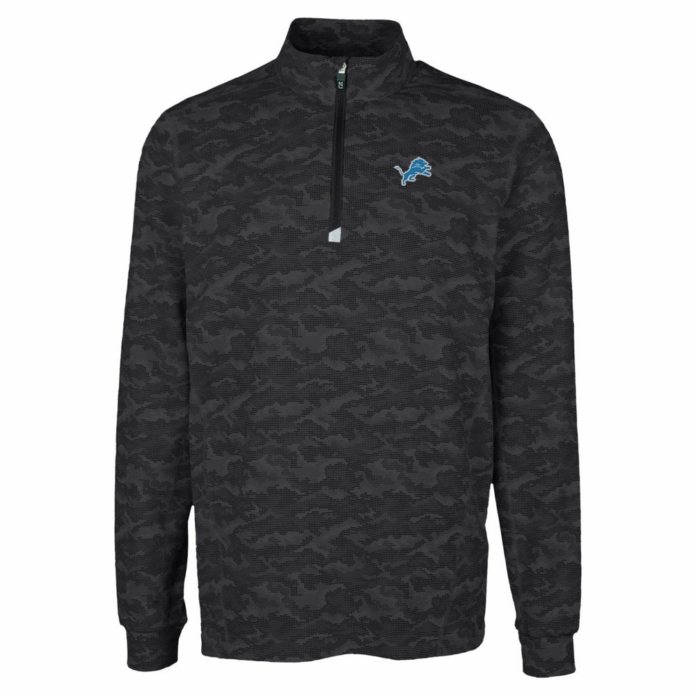 Detroit Lions Cutter & Buck Traverse Camo Print Stretch Quarter-Zip Top Black - NFL